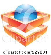 Poster, Art Print Of Abstract Logo Icon Of An Orange Frame And Blue Sphere