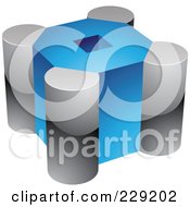 Royalty Free RF Clipart Illustration Of A 3d Blue And Chrome Cubic Logo Icon 2