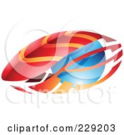 Poster, Art Print Of Abstract Logo Icon Of Red And Orange Leaves Or Feathers And Blue Sphere