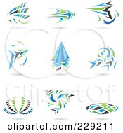 Royalty Free RF Clipart Illustration Of A Digital Collage Of Blue Green Gray And Black Dynamic Logo Icons