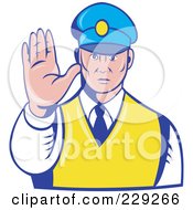 Poster, Art Print Of Retro Officer Holding His Hand Out