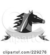 Poster, Art Print Of Black And White Horse Head Over A Blank Banner