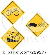 Poster, Art Print Of Digital Collage Of Yellow Bicycling Road Signs