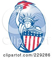 Poster, Art Print Of Retro Statue Of Liberty And American Shield Logo