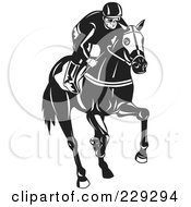 Poster, Art Print Of Black And White Jockey On A Horse