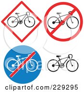 Digital Collage Of Prohibited Bicycling Road Signs