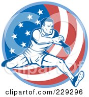 Poster, Art Print Of Male American Athlete Running Over A Flag Circle
