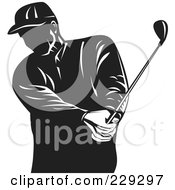 Poster, Art Print Of Retro Black And White Golfer Swinging