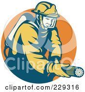 Poster, Art Print Of Retro Fireman And Hose Logo - 1