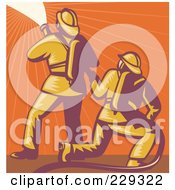 Poster, Art Print Of Retro Fireman And Hose Logo - 3