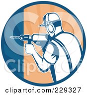 Royalty Free RF Clipart Illustration Of A Retro Construction Worker Drilling In A Circle