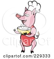 Royalty Free RF Clipart Illustration Of A Pink Chef Pig Carrying A Bowl Of Soup by patrimonio