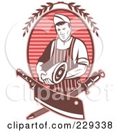 Royalty-Free (RF) Clipart Illustration of a Red Retro Styled Butcher by patrimonio #COLLC229338-0113