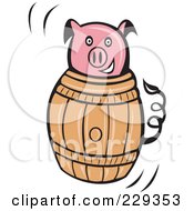 Royalty Free RF Clipart Illustration Of A Pink Pig In A Barrel