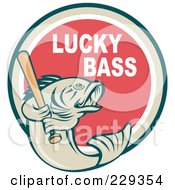 Lucky Bass Text Around A Fish Holding A Baseball Bat