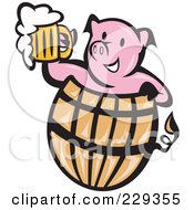 Royalty Free RF Clipart Illustration Of A Pink Pig Holding Beer In A Barrel