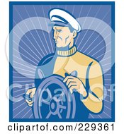 Royalty Free RF Clipart Illustration Of A Retro Captain With A Ship Helm