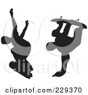 Royalty Free RF Clipart Illustration Of A Digital Collage Of Two Silhouetted Skateboarders 1