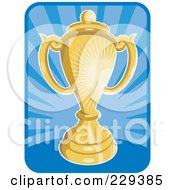 Royalty Free RF Clipart Illustration Of A Golden Trophy Over Blue Rays by patrimonio