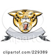 Royalty Free RF Clipart Illustration Of A Tiger Head And Blank Banner Logo by patrimonio