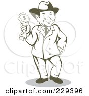 Royalty Free RF Clipart Illustration Of A Retro Wealthy Man Holding Cash