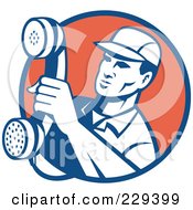 Royalty Free RF Clipart Illustration Of A Retro Phone Worker Logo