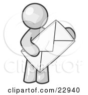 Clipart Illustration Of A White Person Standing And Holding A Large Envelope Symbolizing Communications And Email