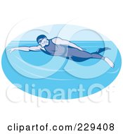 Poster, Art Print Of Retro Man Swimming Logo