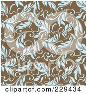 Poster, Art Print Of Seamless Background Pattern Of Blue Leaves On Brown - 1