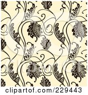 Royalty Free RF Clipart Illustration Of A Seamless Background Pattern Of Black Leaves On Beige