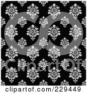 Poster, Art Print Of Seamless Background Pattern Of Black And White Floral Damask