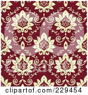 Royalty Free RF Clipart Illustration Of A Seamless Background Pattern Of Beige Flowers On Maroon