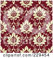 Poster, Art Print Of Seamless Background Pattern Of Beige Flowers On Maroon