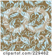 Poster, Art Print Of Seamless Background Pattern Of Blue Leaves On Brown - 2