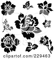 Poster, Art Print Of Digital Collage Of Black Rose And Leaf Designs