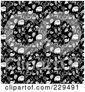 Poster, Art Print Of Seamless Background Pattern Of Black And White Leaves And Flowers