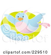 Poster, Art Print Of Blue And Pink Bird Flying Above Waves