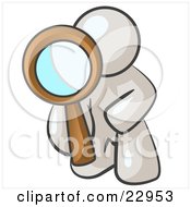 Clipart Illustration Of A White Man Kneeling On One Knee To Look Closer At Something While Inspecting Or Investigating