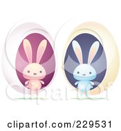 Poster, Art Print Of Digital Collage Of Blue And Pink Rabbits With Eggs