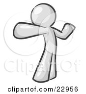 Clipart Illustration Of A White Man Stretching His Arms And Back Or Punching The Air