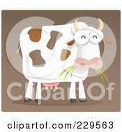 Poster, Art Print Of Dairy Cow Eating Grass On Brown