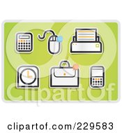 Poster, Art Print Of Digital Collage Of Office Icons On Green