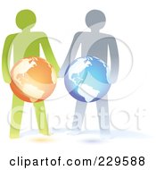 Poster, Art Print Of Two Paper People Holding Globes