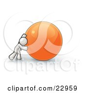 Poster, Art Print Of Strong White Business Man Pushing An Orange Sphere