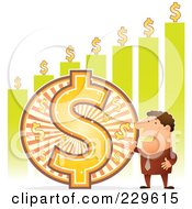 Poster, Art Print Of Wealthy Businessman By A Large Dollar Symbol And Green Bar Graph