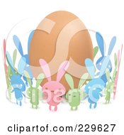Poster, Art Print Of Colorful Paper Bunnies Holding Hands Around An Egg