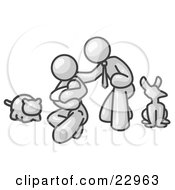 White Family Father Mother And Newborn Baby With Their Dog And Cat