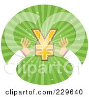 Pair Of Hands Reaching For A Yen Symbol Over Green Rays