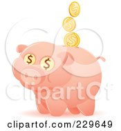Poster, Art Print Of Happy Piggy Bank With Coins And Dollar Eyes