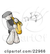 Poster, Art Print Of Musical White Man Playing Jazz With A Saxophone